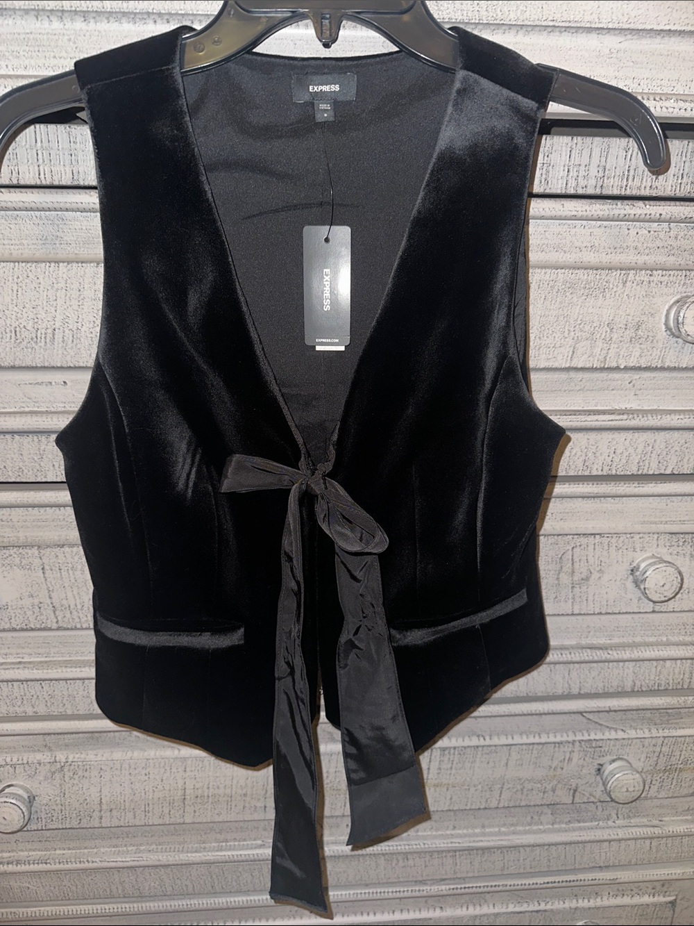 Express Black Velvet Tie-Front Vest - Picture 1 of 6